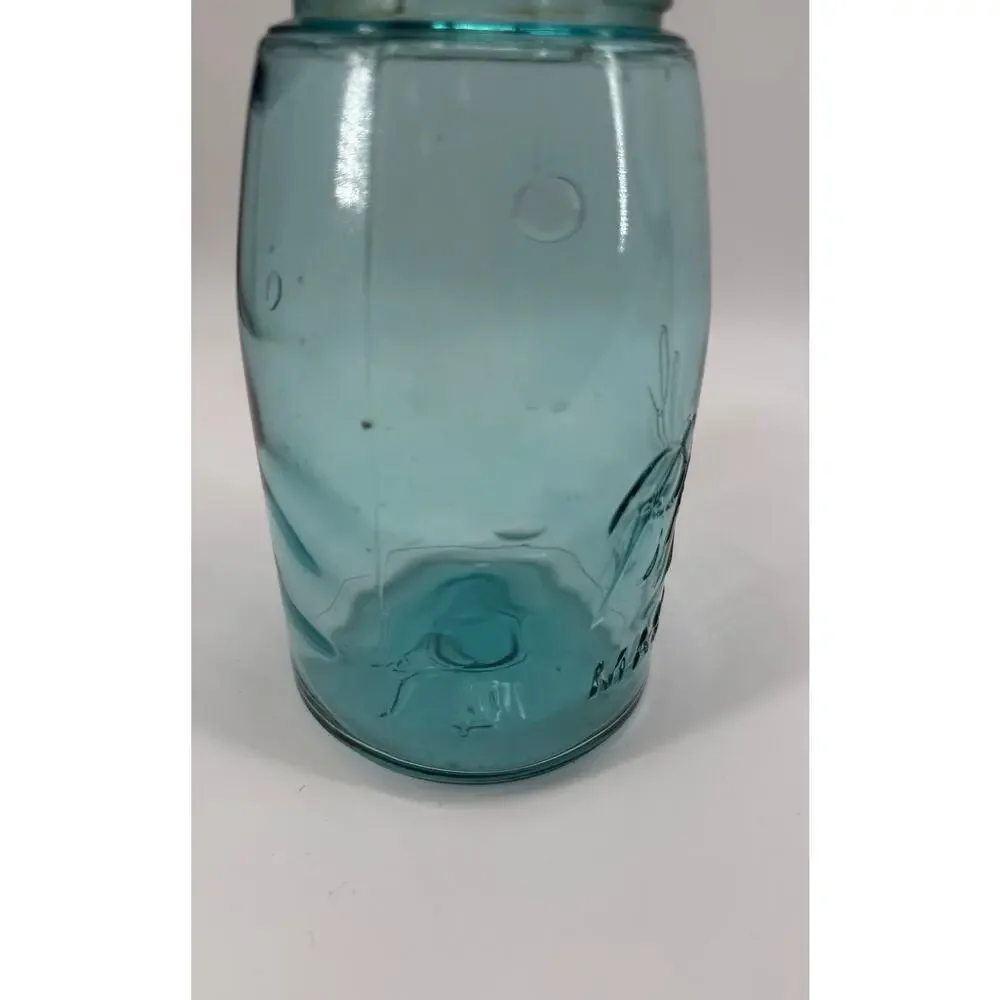 Vintage Ball  Mason Jar Aqua Green Glass Quart Canning Bottom Mark 4M